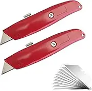 Tosconve 2 Pack Retractable Utility Knife Box Cutter Retractable with Extra 10 Blades, Premium Box Cutters Knife with Aluminum Body, Heavy Duty Razor Knife Utility Knives for Cardboard Boxes