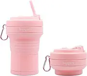 HANARA Collapsible Cup with Reusable Straw – 18 Oz (550 Ml), Portable Travel Mug, BPA-Free, Leak-Proof, Microwave & Dishwasher Safe, Multi-Purpose for Hot & Cold Drinks – Pink