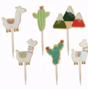 24pcs Fiesta Llama cake topper Cactus Alpaca cupcake toppers party supply
