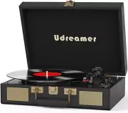 Udreamer Vinyl Record Player 3-Speed Bluetooth Suitcase Portable Turntable R609