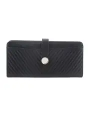 [Mocha] Chevron Leather Travel Wallet in Black/Silver