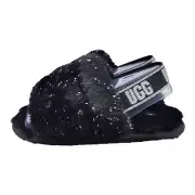 Ugg Fluff Yeah Metallic Sparkle Girls Black Slides 1125376T Size 10 NIB