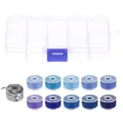 Prewound Sewing Bobbins Thread Set with Bobbin Case and Storage Box, Blue Series
