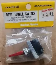 Archer DPST Toggle Switch Neutral Postion Center, 6AMP 250VAC Cat No. 275-651