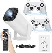 P30 max Projector and Game,2 Wireless Controllers,Smart Game Projector Built-in Apps and 35000 Games,Portable Mini Projector with WiFi&Bluetooth, 4k HD Video,1080P,2.4G Receiver,Home,Office (128G)