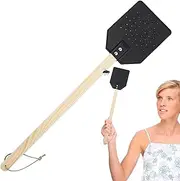 Fly Swatter for Indoors | Wooden Long Handle Handheld Fly Racket for Indoor Use - Hangable PU Leather Fly Racket for Balcony, Living Room, Backyard
