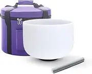 Hye-eun 12 Inch 432hz G Note Frosted Crystal Singing Bowl Chakra Sound Bowl With Heavy Duty Purple Carrying Case and Suede Stick Included for Yoga Sound Healing