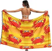[RPLIFE] Cute Red Cartoon Crabs Bottom Sarong, Tassel Trim Sarong for Summer Pool/Beach, Large, Cute Red Cartoon Crabs, Medium