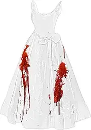 [Kaniem] Halloween Dresses Plus Size Ladies' Halloween Bloody Print Casual Party Round Neck Sexy Sleeveless Dress, D4-White, 3X-Large, D4-white, 3X-Large
