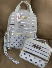 JUSTICE BACKPACK/LUNCHBOX/LANYARD GRAY SHIMMERING GOLD STRIPES/DOTS SUPER CUTE!!