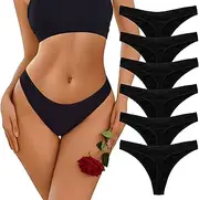 [Ekouaer] Womens Thongs Invisible Panties No Show Seamless Low Waist Breathable G-String Cotton Thongs 6 Pack