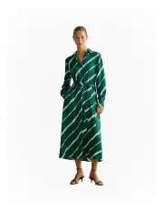 [Trenery] Feather Stripe Mini Twill Half Placket Dress in Emerald