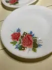 6 JAJ Pyrex Cottage Rose Bread & Butter Plate Milk Glass 6 1/2 IN Retro Vintage