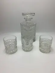Vintage Crystal Whiskey Liquor Scotch Decanter & 3x Glasses Soviet USSR Period