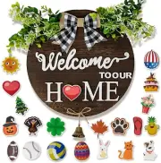 HippoHome Interchangeable Welcome Sign with Decorations: Hanging Wooden Welcome