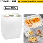 200x Takeaway Food Containers Plastic Lids Rectangular Meal Prep Lunch Box 750ml