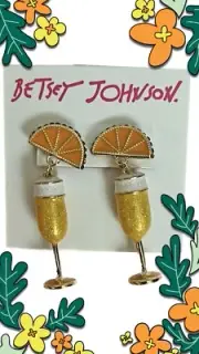 Betsey Johnson Orange Mimosa Cocktails with Slice Orange Drop Post Earrings