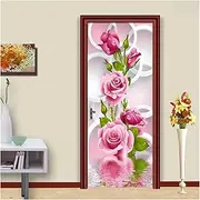 Door Stickers 3D Rose Flower Creative Door Stickers DIY Wall Mural Bedroom Home Decor Poster PVC Waterproof Door Sticker Wallpaper (Size : 95x215cm)