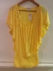 ARDEN B Yellow Flutter Sleeve Banded Loose Fit Top Shirt Size XS