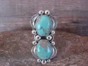 Navajo Sterling Silver Turquoise Adjustable Ring Size 9 to 11 by Cleveland