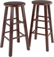Element 2-Piece 29In Bar Stool Set, Walnut Finish, Solid Wood, Modern Design