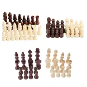 32 Pcs Wooden Chess Pieces Portable Tournament Chessmen for Chess Board Game