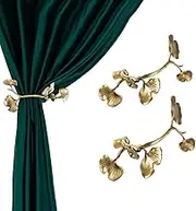 Curtain Holders for Wall,Ginkgo Leaf Wall Decoration,Brass Curtain Holdbacks,Set of Two Curtain Hooks,Metal Curtain Tiebacks