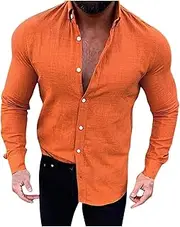 [Generic] Floral Shirt Casual Cotton Slim Single Solid Slub Sleeve Long Turn-Down Shirt Collar Shirt Men Shirts Men Turtleneck Long Sleeve Tops