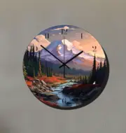 Mount Rainier Art Wall Hanging Clock Time Piece Mountains Lakes Rivers