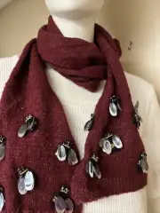 NWT ECHO BURGUNDY SCARF WITH BUMBLE BEE EMBELLISHMENT- J22 J