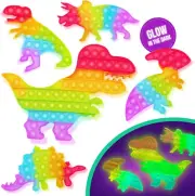 5 PACK: DINOSAUR POP IT FIDGET TOYS AUTISTIC GLOW IN DARK BIG RAINBOW POPIT