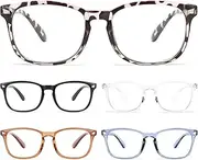 BLS 5 Pack Reading Glasses Blue Light Blocking, Fashion Square Nerd Computer Readers Anti UV/Eye Strain/Glare Women/Men