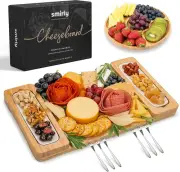 SMIRLY Charcuterie Boards Set - Large Bamboo Cheese 17x10x1.6 Inches, White