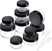 Onwon 10 Pieces Empty Clear Plastic Makeup Sample Containers with 2 Pieces Mini Spatula 3/5 / 10/15 / 20 Gram Size Cosmetic Pot Jars with Screw Cap Lids