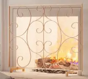 Single Panel Decorative Fireplace Screen Stand Alone Flat Cover - Antique Bronze