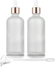 2 Pack 100ml/3.4 Oz,White Frosted Glass Dropper Bottle for Essential Oils,Empty Glass Liquid Holder With Pure Eye Dropper,Rose-Golden Caps Travel Perfume Cosmetic Container-Pipette&Funnel Included