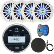 Enrock Bluetooth Marine Receiver, 4x 6.5" 180W LED Speaker, Wire, Antenna, Cover
