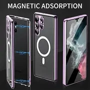 Phone Case For Samsung Galaxy S24 S23 S22 S21 Ultra Plus S25 Ultra Full Body Case Magnetic Adsorption With Magsafe Portable Flip Clear Transparent Solid Colore