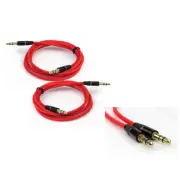 2PCS 3FT 3.5MM AUX AUDIO STEREO CABLES RED IPHONE 5 4S IPOD TOUCH NANO SHUFFLE