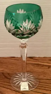 AJKA CAROLINE 9-PT Emerald Green CUT-TO-CLEAR CASED CRYSTAL WINE GLASS 8 1/4”