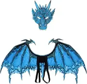 kowaku Dinosaur Mask Wing Sets, Dragon Cosplay Costume Adults Pretend Toy, Dragon Wing Dress up Props for Carnival Masquerade Party, Blue