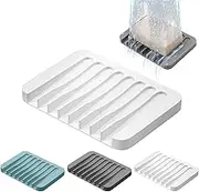 Silicone Soap Holder, 3 Pcs Self Draining Soap Dish, Soap Dish Tray Saver for Bathroom, Shower, Sink, Kitchen, Countertop (White, Gray, Blue)