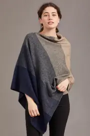 McDonald Possum Merino Ombre Womens Poncho -Navy/Pewter/Mocha