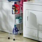 White 3 Shelf Utility Cart Rolling Metal Storage Kitchen Laundry Rack Slim Tier