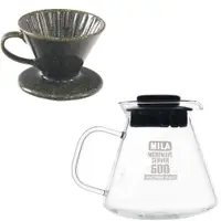 在飛比找PChome24h購物優惠-MILA日本製 織部燒 咖啡濾杯01-鐵織部釉+耐熱玻璃壺6