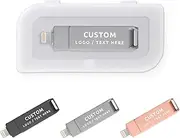 Custom OTG USB Flash Drive, 100 Pack Personalized Swivel 3-in-1 Multifunctional Pen Drive USB 3.0 Memory Stick, Ideal for Corporate Promotional and Business Event Giveaways (32 GB,with Plastic Box)
