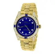 Stainless Steel Blue Sapphire Dial Simulated Diamonds 6.0 Ct Men's 40 mm Watch