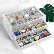 [ZJMCAJY] Rock Display Case, 3 Drawers Gemstone Collection Box 54 Grids Rock Collection Display Case Clear Crystals Display Case Durable Rock Storage Case for Kids Rocks 9.33×6.1×4.25 in