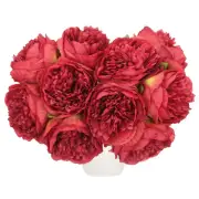 Artificial Flower Heads, Silk Peony Plants Hydrangea Red Faux Flowers 10Pcs