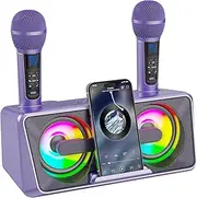 Karaoke Machine for Adults and Kids with 2 UHF Wireless Microphones,Portable Bluetooth Singing Speakers PA System with disco lights Phone Holder for Home Party,Picnic,Car,Outdoo/Birthday Gifts
